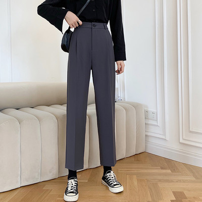 Прав дамски панталон с висока талия и 9/10 дължина