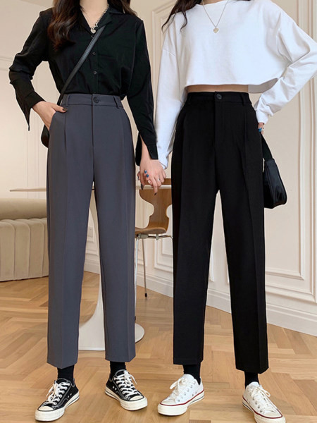 Прав дамски панталон с висока талия и 9/10 дължина