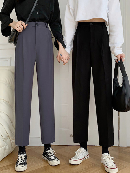 Прав дамски панталон с висока талия и 9/10 дължина