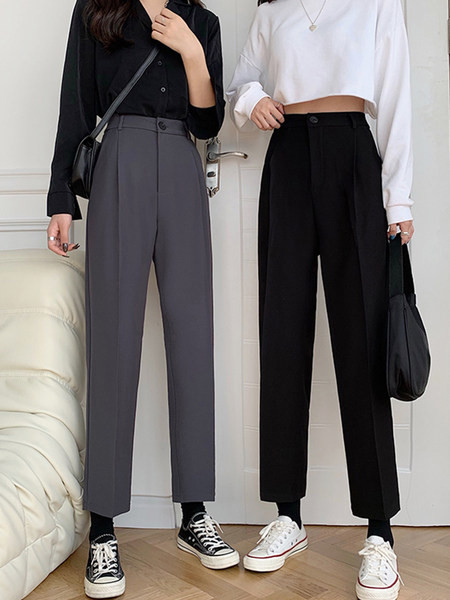 Прав дамски панталон с висока талия и 9/10 дължина