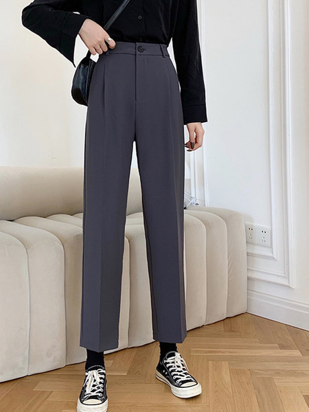 Прав дамски панталон с висока талия и 9/10 дължина