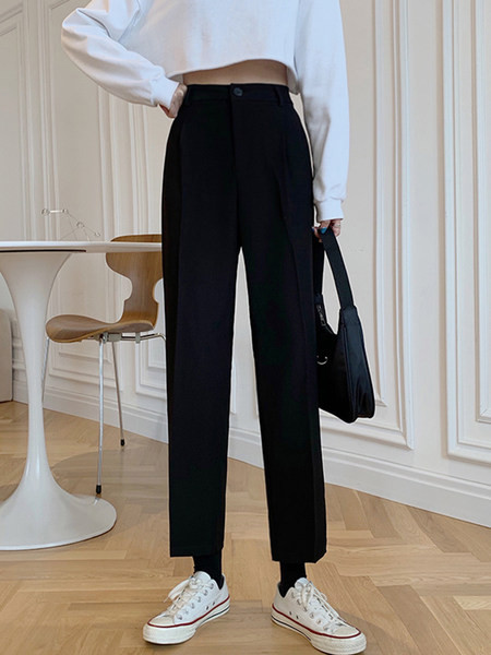 Прав дамски панталон с висока талия и 9/10 дължина