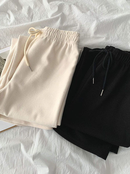 Pantaloni sport dama cu cravate in alb si negru