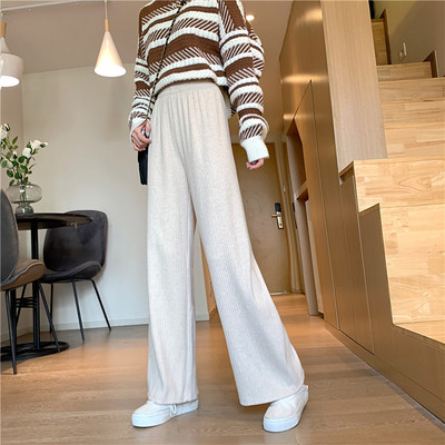 Плетен дамски прав модел панталон с висока талия