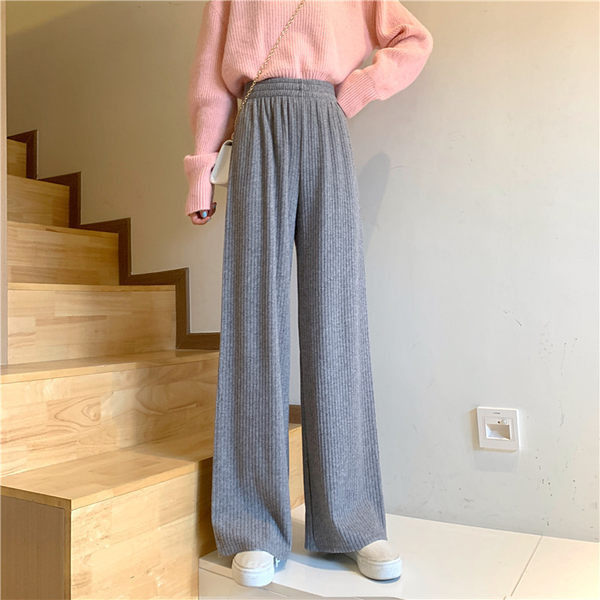 Pantaloni model drept dama tricotati cu talie inalta