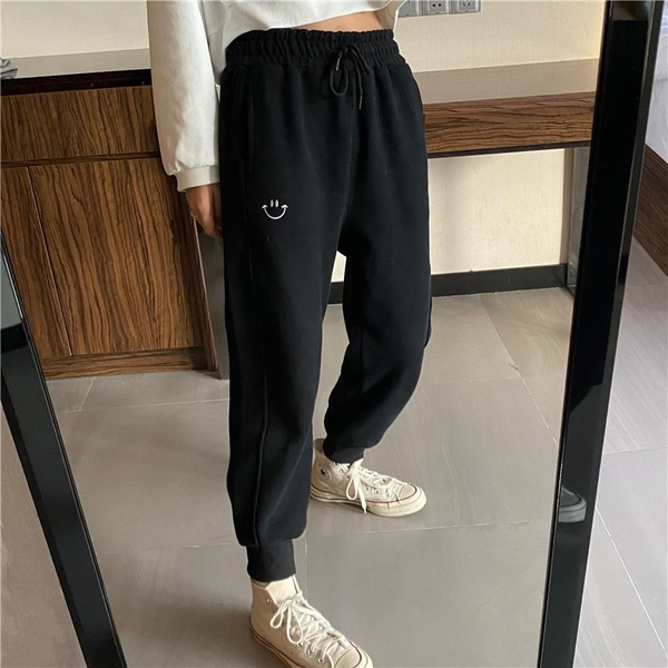 Pantaloni casual dama cu broderie si cravate