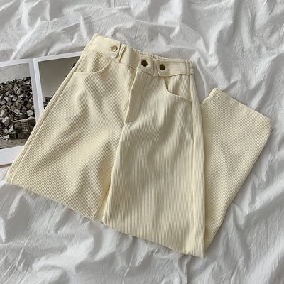 Дамски панталони от рипс с висока талия 