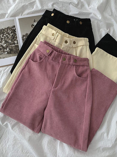 Дамски панталони от рипс с висока талия 