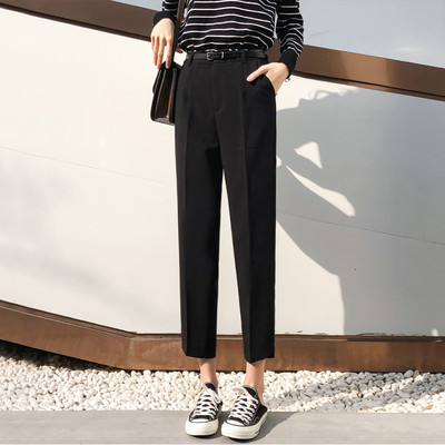 Модерен дамски панталон с дължина 9/10 в черен и бежов цвят