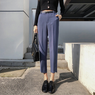 Модерен дамски панталон с дължина 9/10 в черен и бежов цвят