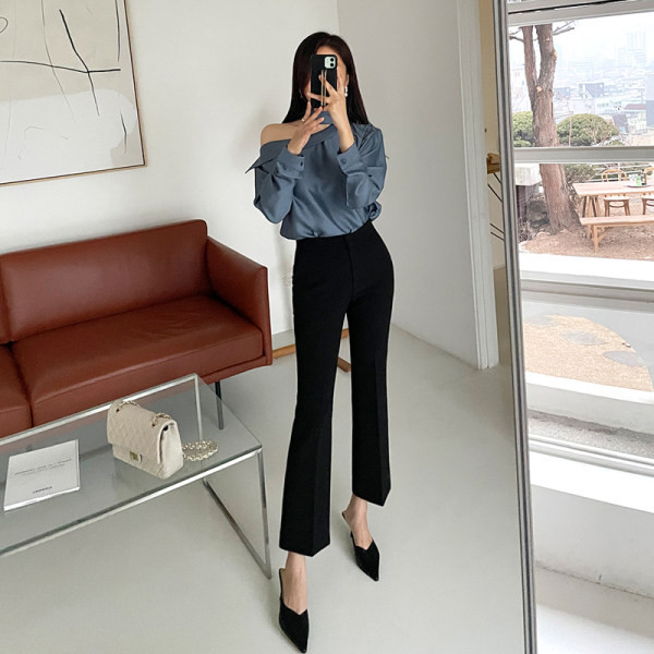 Model nou de pantaloni de dama cu fermoar si talie inalta