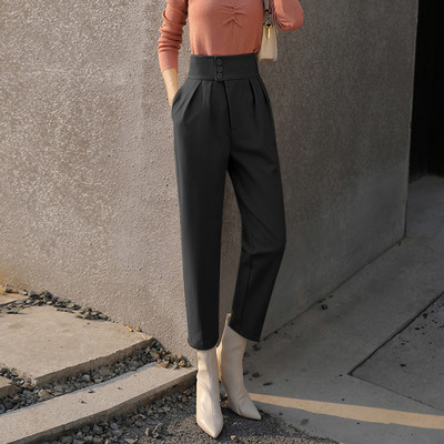 Pantaloni moderni de dama cu nasturi si talie inalta