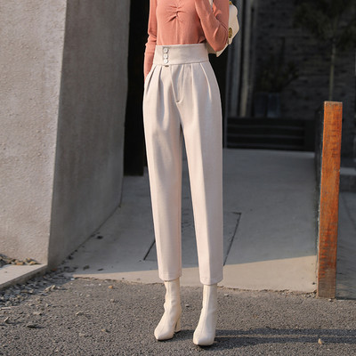 Pantaloni moderni de dama cu nasturi si talie inalta