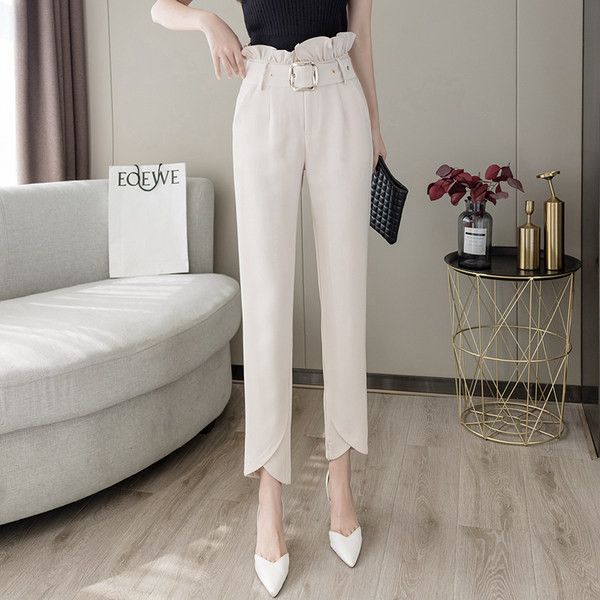 Pantaloni eleganti de dama cu curea si bucle