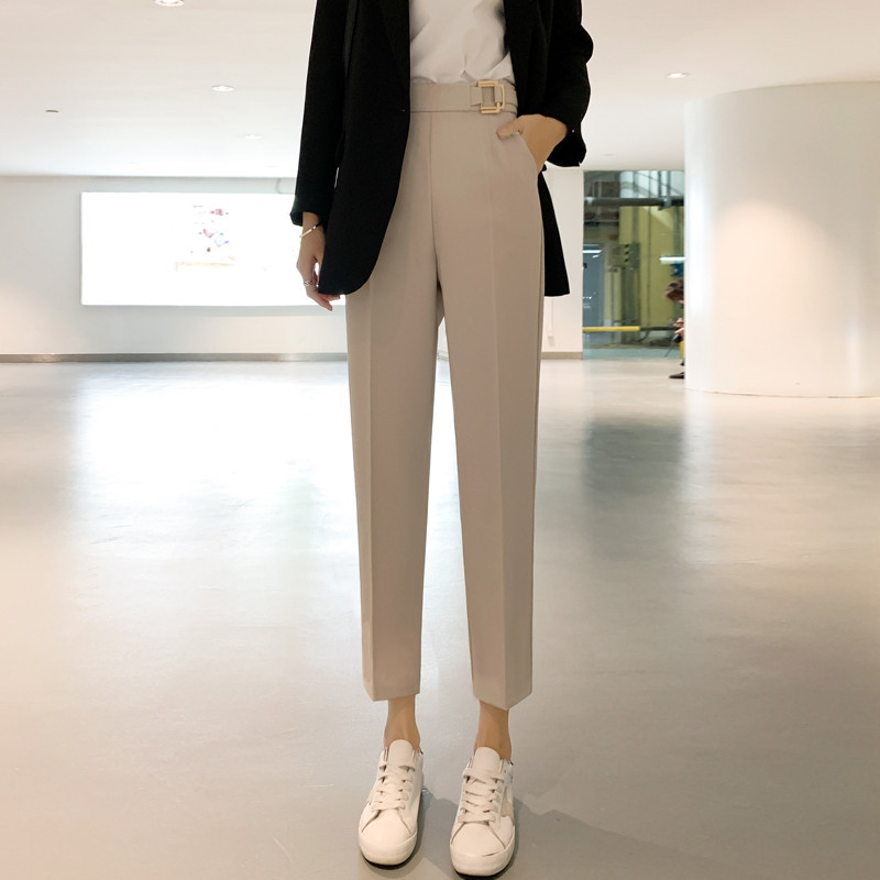 Pantaloni moderni de dama cu element metalic in doua culori