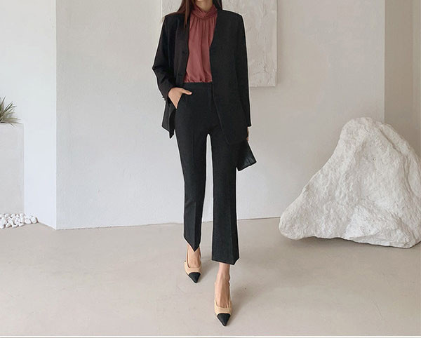 Pantaloni de dama cu talie inalta si fermoar - in doua culori