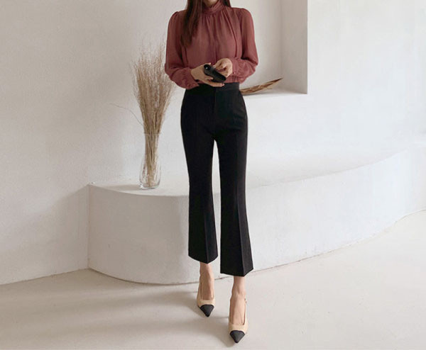 Pantaloni de dama cu talie inalta si fermoar - in doua culori