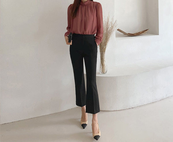 Pantaloni de dama cu talie inalta si fermoar - in doua culori