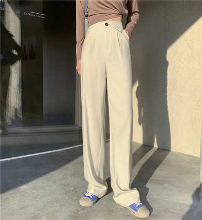 Pantaloni de primavara dama model drept cu talie inalta