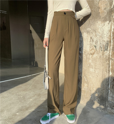 Pantaloni de primavara dama model drept cu talie inalta