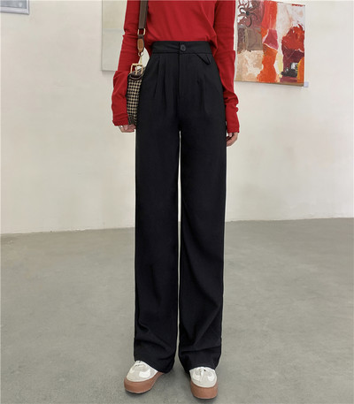 Pantaloni de primavara dama model drept cu talie inalta