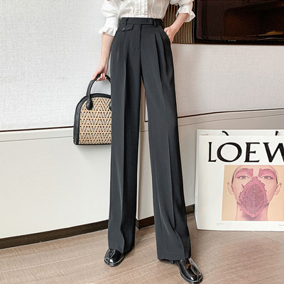 Pantaloni lungi și largi de damă cu talie înaltă