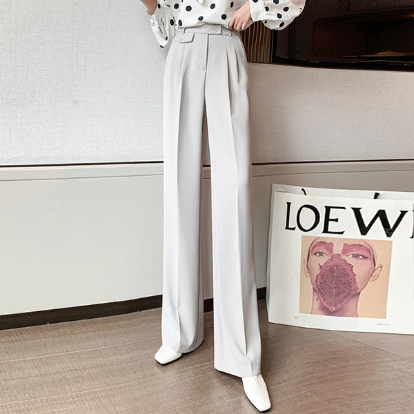 Pantaloni lungi și largi de damă cu talie înaltă