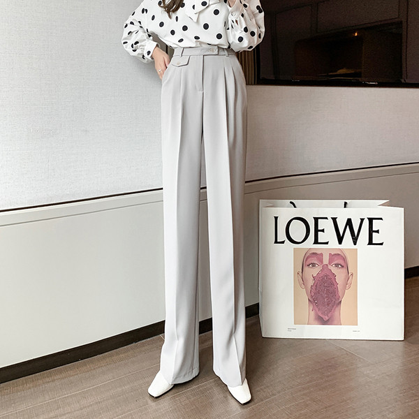 Pantaloni lungi și largi de damă cu talie înaltă