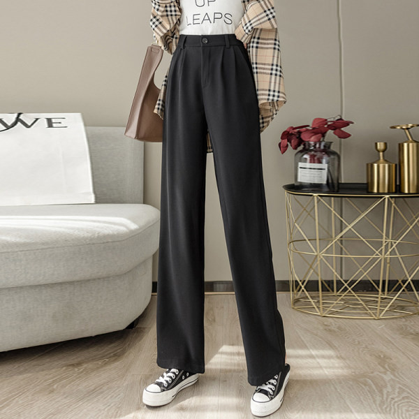 Pantaloni largi de dama cu talie inalta in negru