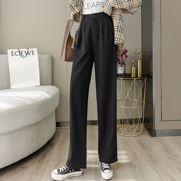 Pantaloni largi de dama cu talie inalta in negru