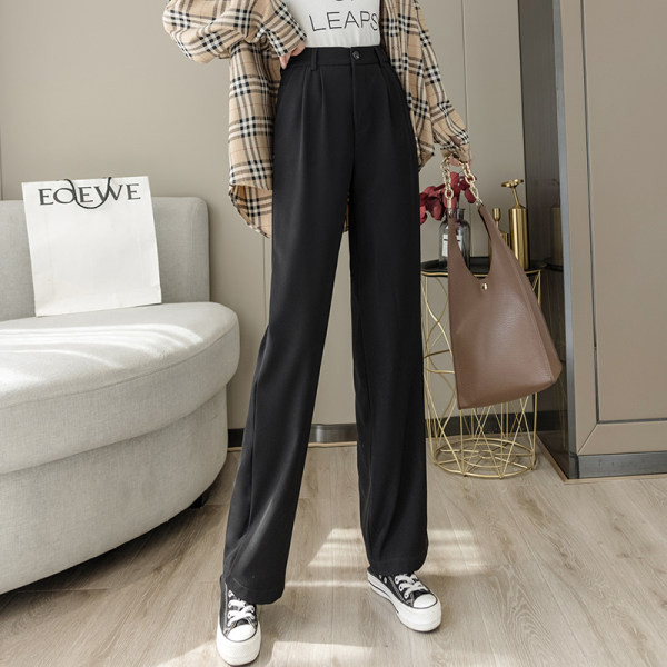 Pantaloni largi de dama cu talie inalta in negru