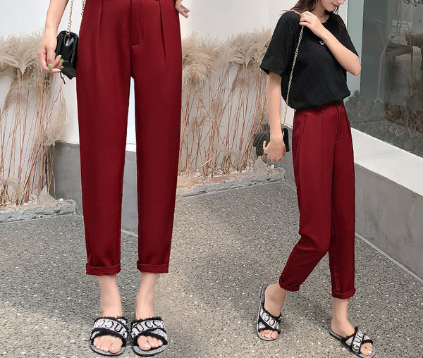 Μοντέρνο παντελόνι με τσέπες και κουμπιά - φαρδύ μοντέλο