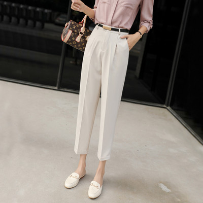 Pantaloni moderni de dama cu talie inalta in negru si bej