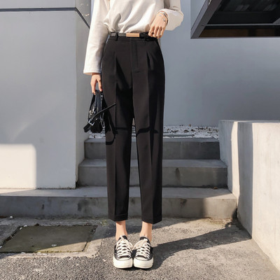 Pantaloni moderni de dama cu talie inalta in negru si bej