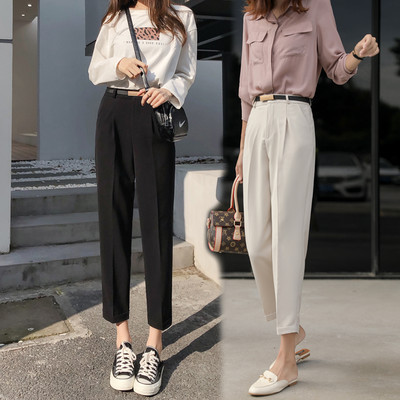 Pantaloni moderni de dama cu talie inalta in negru si bej