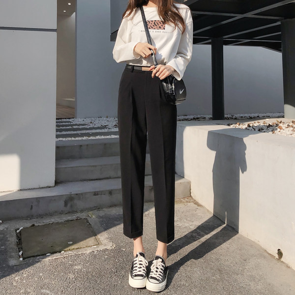 Pantaloni moderni de dama cu talie inalta in negru si bej