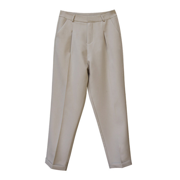 Pantaloni moderni de dama cu talie inalta in negru si bej