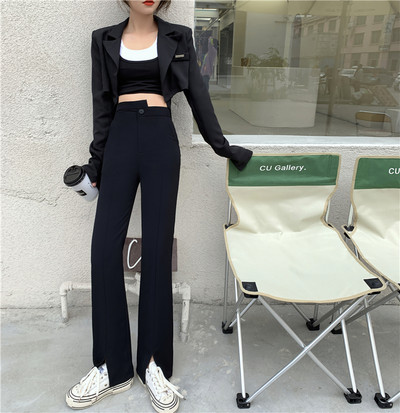 Pantaloni de damă la modă, cu talie înaltă și crapatură