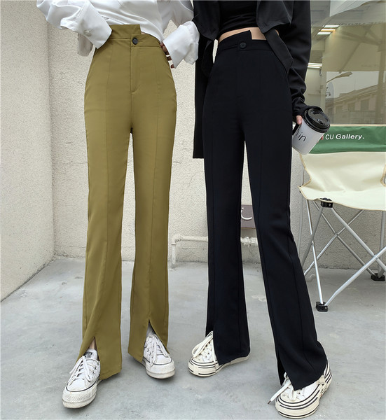 Pantaloni de damă la modă, cu talie înaltă și crapatură