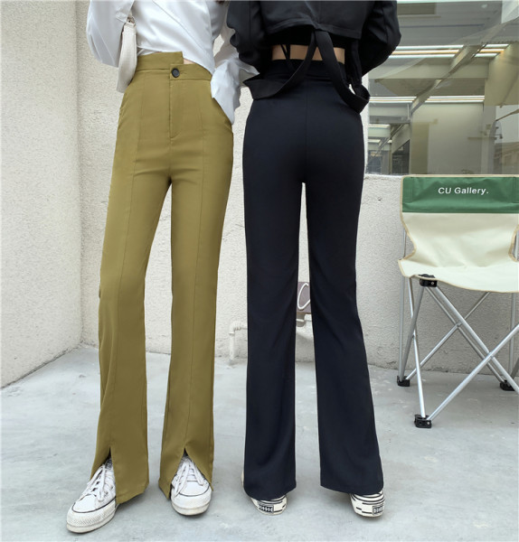 Pantaloni de damă la modă, cu talie înaltă și crapatură