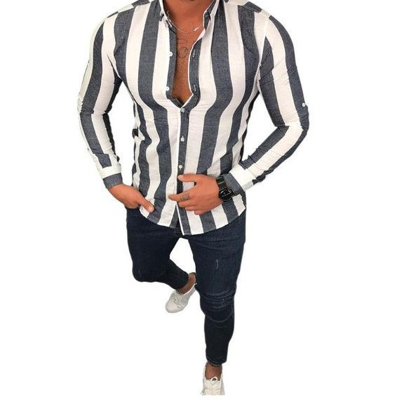 Cămașă elegantă pentru bărbați cu dungi, cu un guler clasic