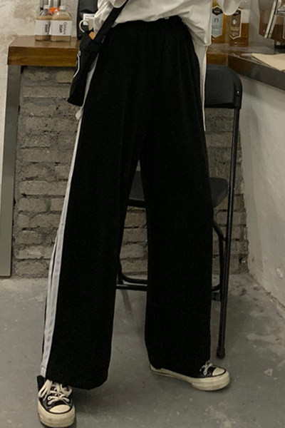 Pantaloni casual dama cu margini si talie inalta