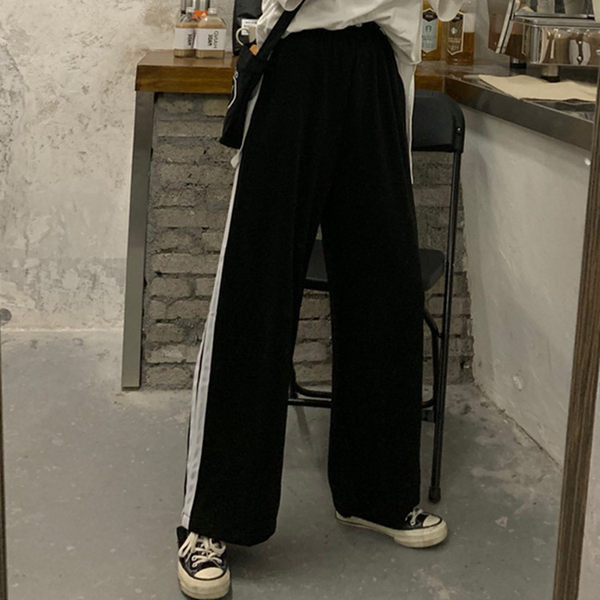 Pantaloni casual dama cu margini si talie inalta