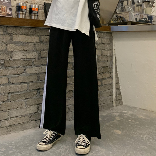 Pantaloni casual dama cu margini si talie inalta