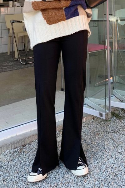 Pantaloni de damă la modă, cu talie înaltă și crapatură