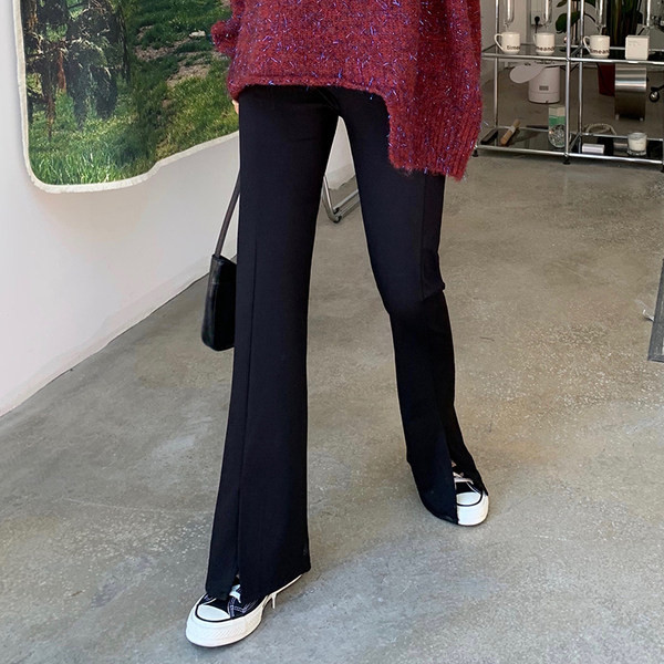 Pantaloni de damă la modă, cu talie înaltă și crapatură