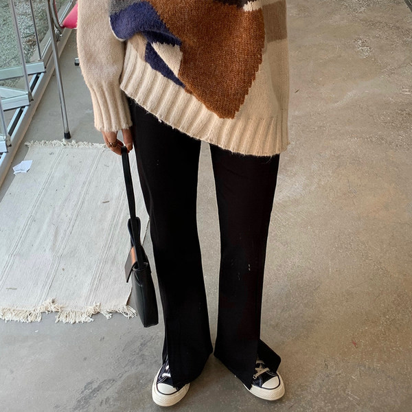 Pantaloni de damă la modă, cu talie înaltă și crapatură