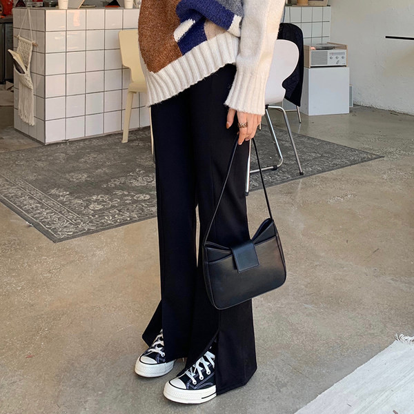 Pantaloni de damă la modă, cu talie înaltă și crapatură