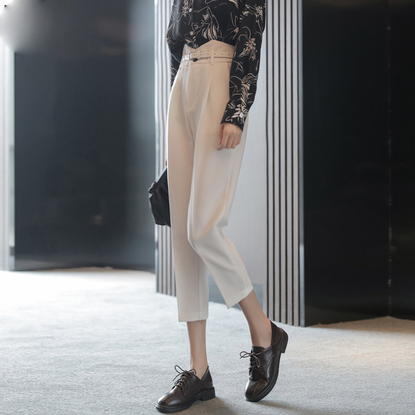 Ležerne ženske hlače visokog struka dužine 7/8