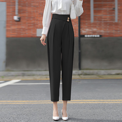 Pantaloni de dama cu nasturi roz si negru